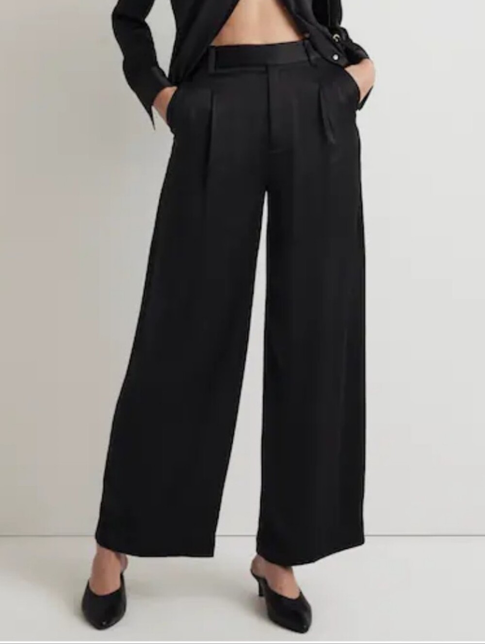 Madewell The Harlow Wide-Leg Satin Pants — Black Tall Size